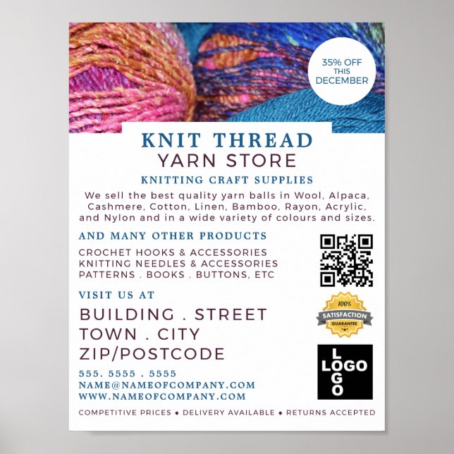 Knitting Bundles, Knitting Store, Yarn Store Poster (Front)