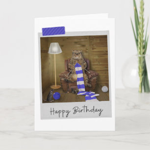 Knitting Cat Funny Birthday Card
