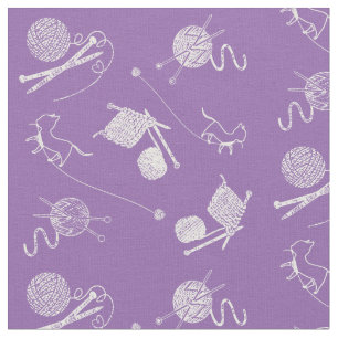 Knitting Cats Pattern White Design Colour Selectio Fabric