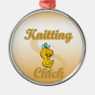 Knitting Chick Metal Tree Decoration
