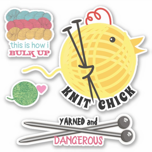 Knitting chick yarn knitter crafts sticker set (Front)