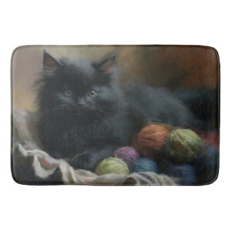 Knitting Companion Black Kitten With Yarn Bath Mat