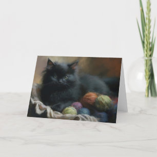 Knitting Companion Black Kitten With Yarn Thank You Card