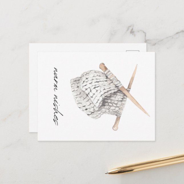 Knitting Cosy Warm Wishes Postcard (Front/Back In Situ)