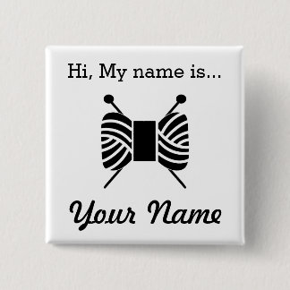 Knitting Craft Party Name Tag 15 Cm Square Badge