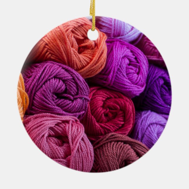 Knitting, Crochet Colourful Yarn Skeins  Ceramic Ornament (Back)