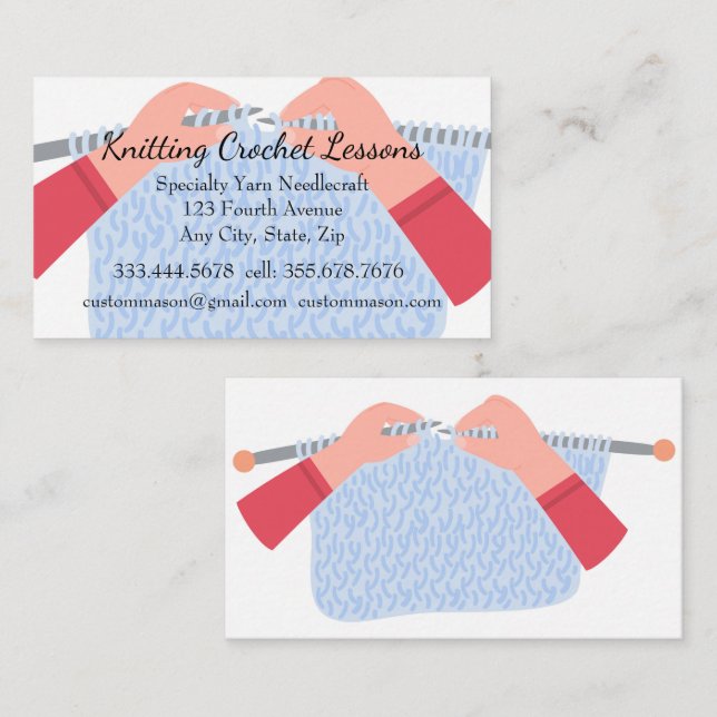 Knitting & Crochet Lessons Instructor Business Car Card (Front/Back)