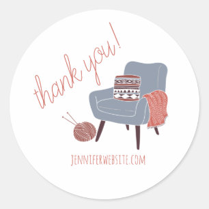 Knitting Crochet Pillow Chair Thank You Classic Round Sticker
