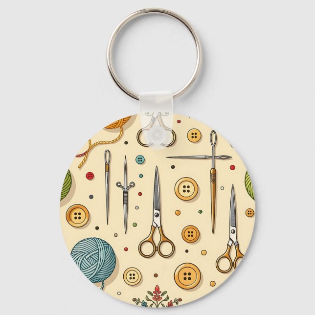 Knitting Crochet Sewing Tools Pattern Key Ring (Front)