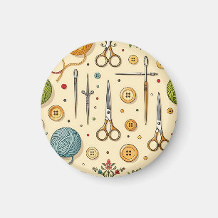 Knitting Crochet Sewing Tools Pattern Magnet