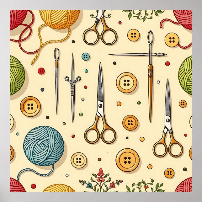 Knitting Crochet Sewing Tools Pattern Poster (Front)