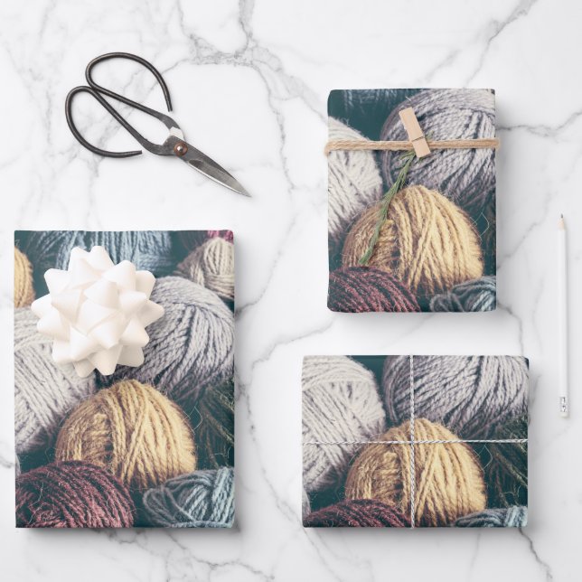 Knitting, Crochet Wool Yarn Balls Wrapping Paper Sheet (Front)