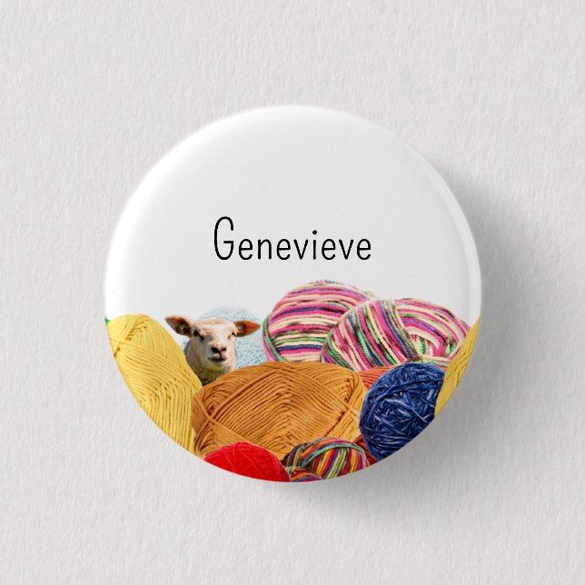 Knitting crochet wool yarn crafting personalizable 3 cm round badge (Front)