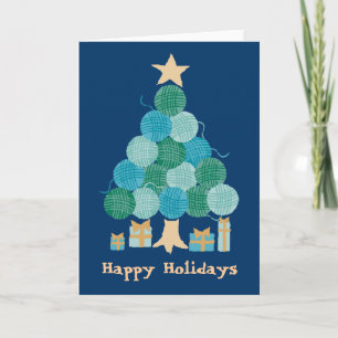 Knitting crochet  yarn ball Christmas holiday tree Card