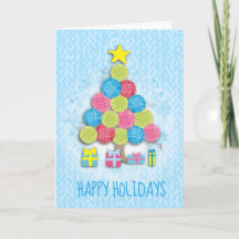 Knitting crochet yarn Christmas tree Holiday Card