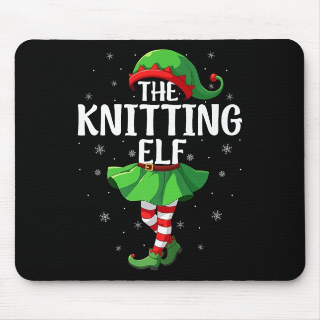 Knitting Elf Christmas Girls Women Elf Squad Xmas  Mouse Pad (Front)