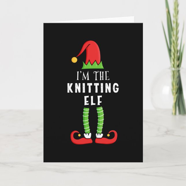 Knitting Elf Christmas Matching Family Gift Card (Front)