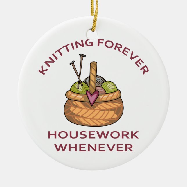 Knitting Forever Ceramic Ornament (Front)