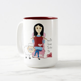 Knitting Girl and sheep Mug