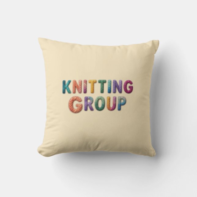 Knitting Group" Colorful Knitted Text Pillow (Front)