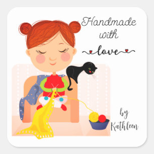 Knitting Handmade with Love Personalised Stickers