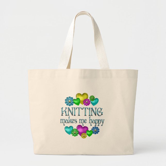 Knitting Happiness Large Tote Bag (Front)