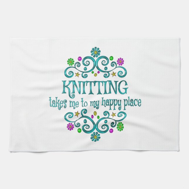 Knitting Happy Place Tea Towel (Horizontal)