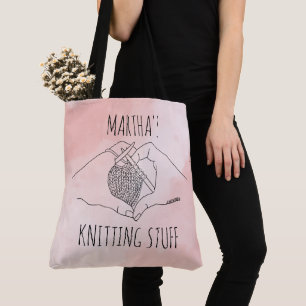 Knitting Heart Hands Boho Line Illustration Tote Bag
