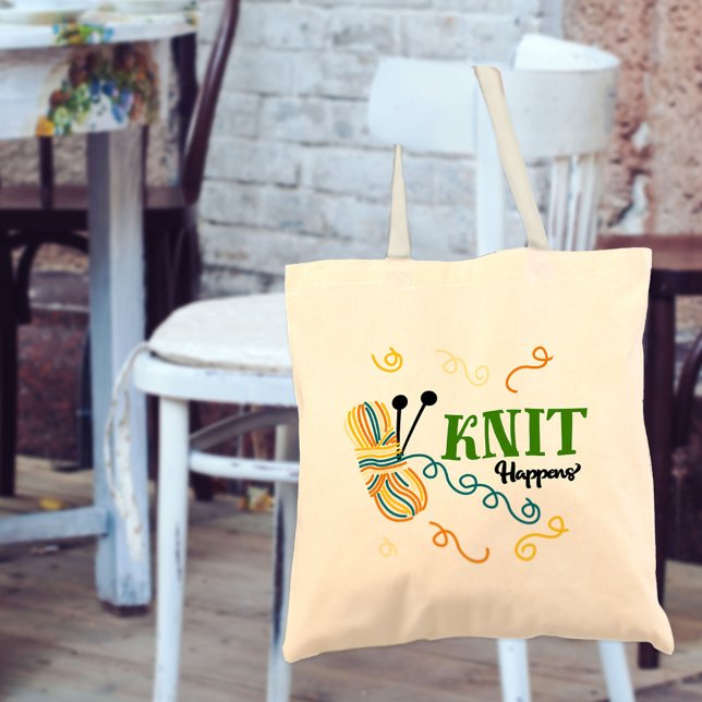 Knitting Humour Knit Happens Saying and Quirky Yar Tote Bag (Creator Uploaded)