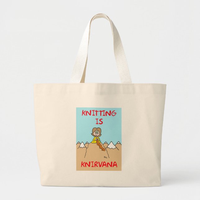 knitting is knirvana guru large tote bag (Front)