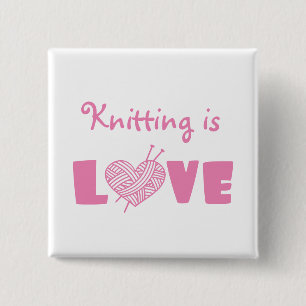 Knitting is Love 15 Cm Square Badge