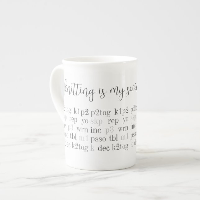KNITTING IS MY SECOND LANGUAGE Bone China Mug (Front Left)