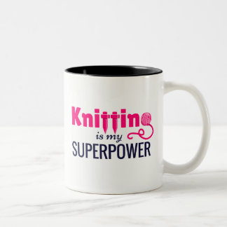 Knitting is My Superpower in Pink Two-Tone Coffee Mug