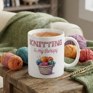 Knitting Is My Therapy Coffee Mug