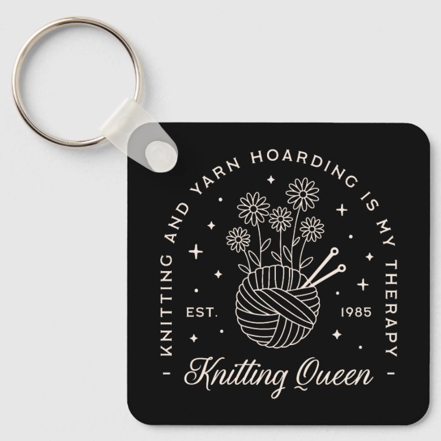 Knitting is my therapy yarn hoarding key ring (Front)