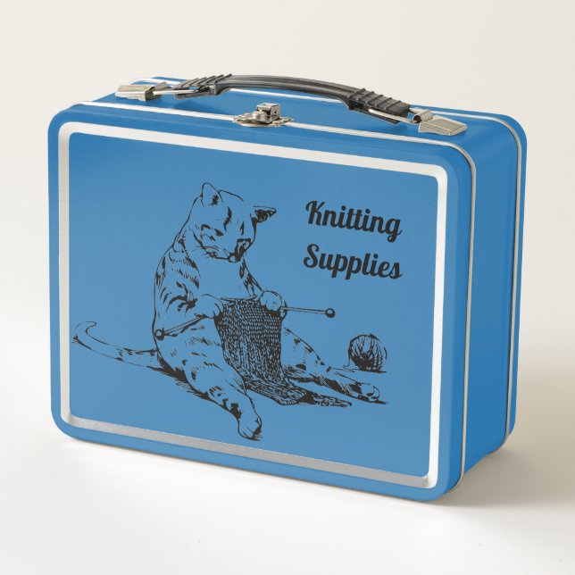 Knitting Kitty  Metal Lunch Box (Front)