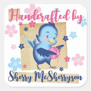 Knitting knitter crochet homespun yarn bird square sticker
