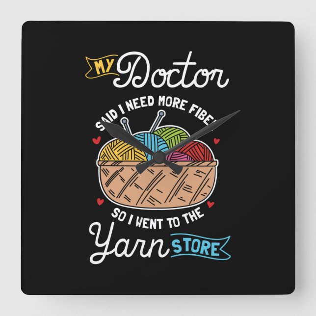 Knitting Knitter Square Wall Clock (Front)