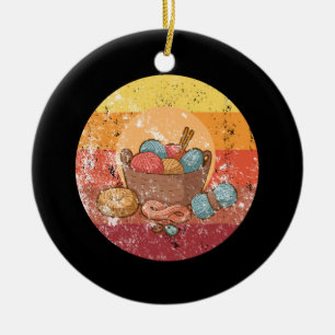 Knitting Knitting Basket With Wool Ceramic Ornament