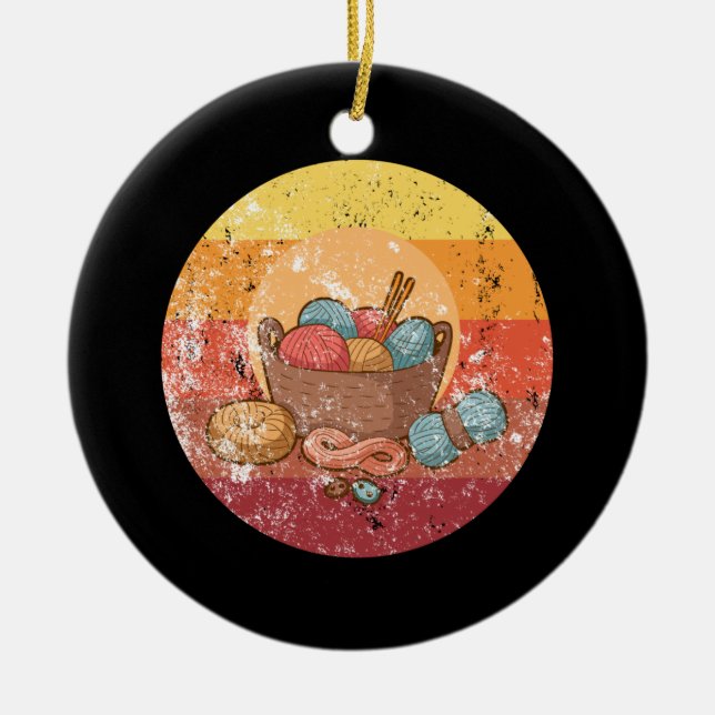 Knitting Knitting Basket With Wool Ceramic Ornament (Front)