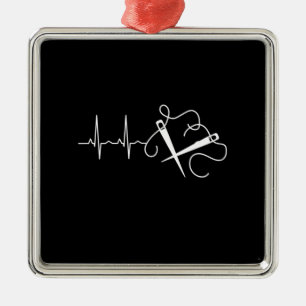 Knitting - Knitting Needles Heartbeat Metal Ornament