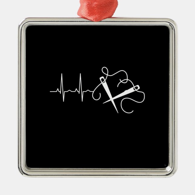 Knitting - Knitting Needles Heartbeat Metal Ornament (Front)