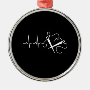 Knitting - Knitting Needles Heartbeat Metal Ornament