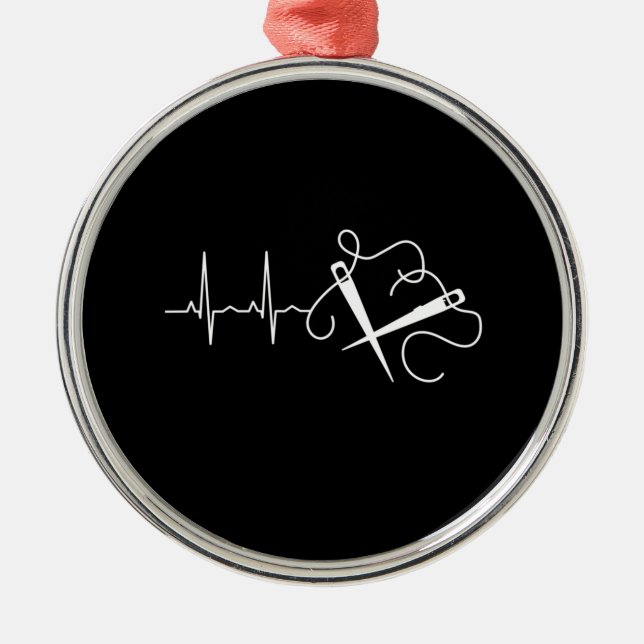 Knitting - Knitting Needles Heartbeat Metal Ornament (Front)