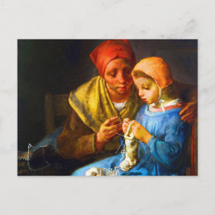 Knitting lesson by Jean-François Millet Postcard