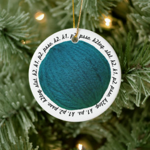 Knitting Lingo • Teal Yarn Ball Crafts Ceramic Ornament