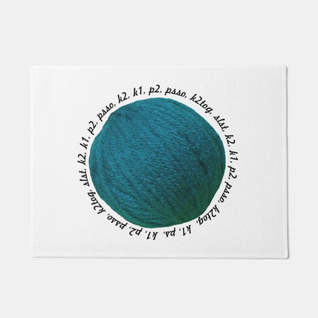 Knitting Lingo Yarn Ball Teal • Crafts Doormat (Front)