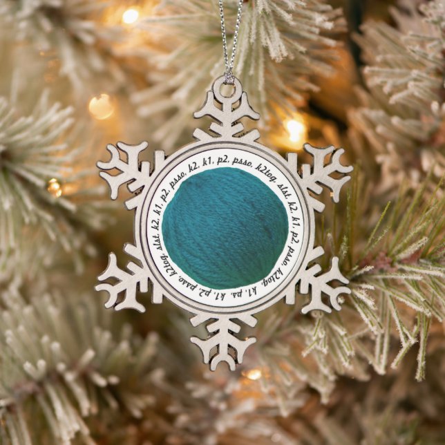 Knitting Lingo Yarn Ball Teal Crafts Snowflake Pewter Christmas Ornament (Tree)