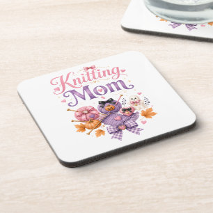 Knitting Mum Halloween Hard Plastic Coaster