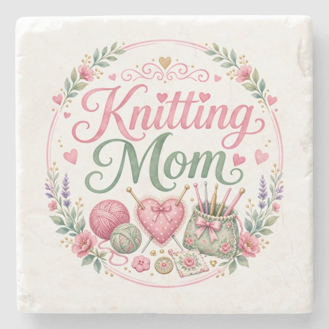 Knitting Mum  Stone Coaster (Front)